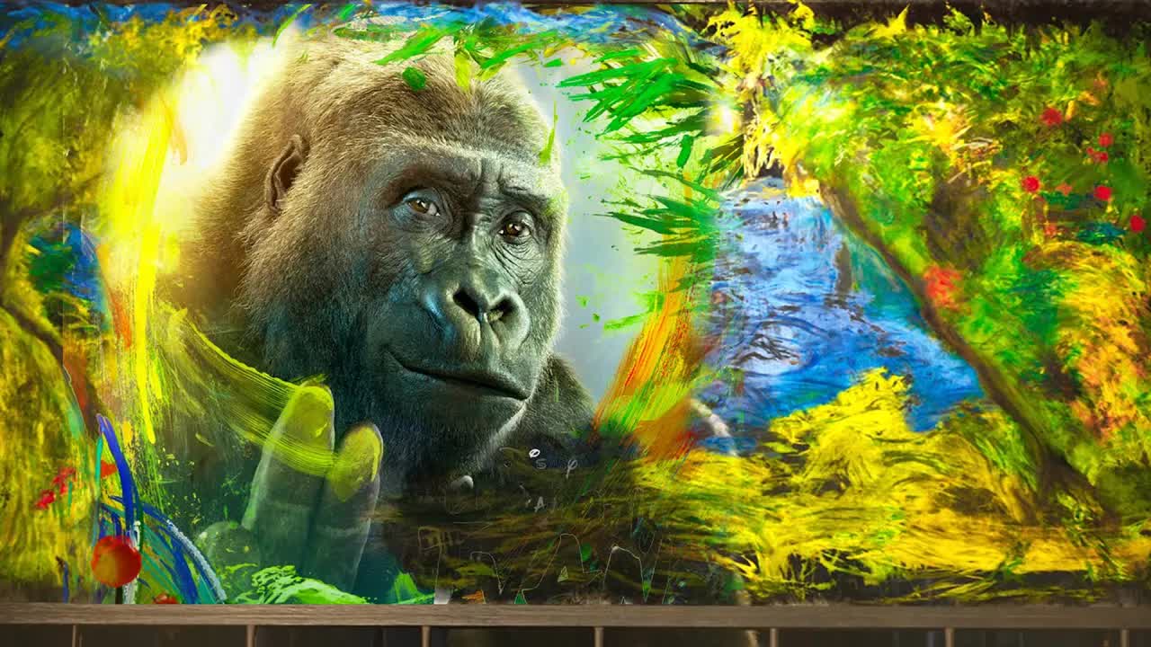 智商逆天的大猩猩，用一桶油彩，画出绝美油画，真实事件改编电影